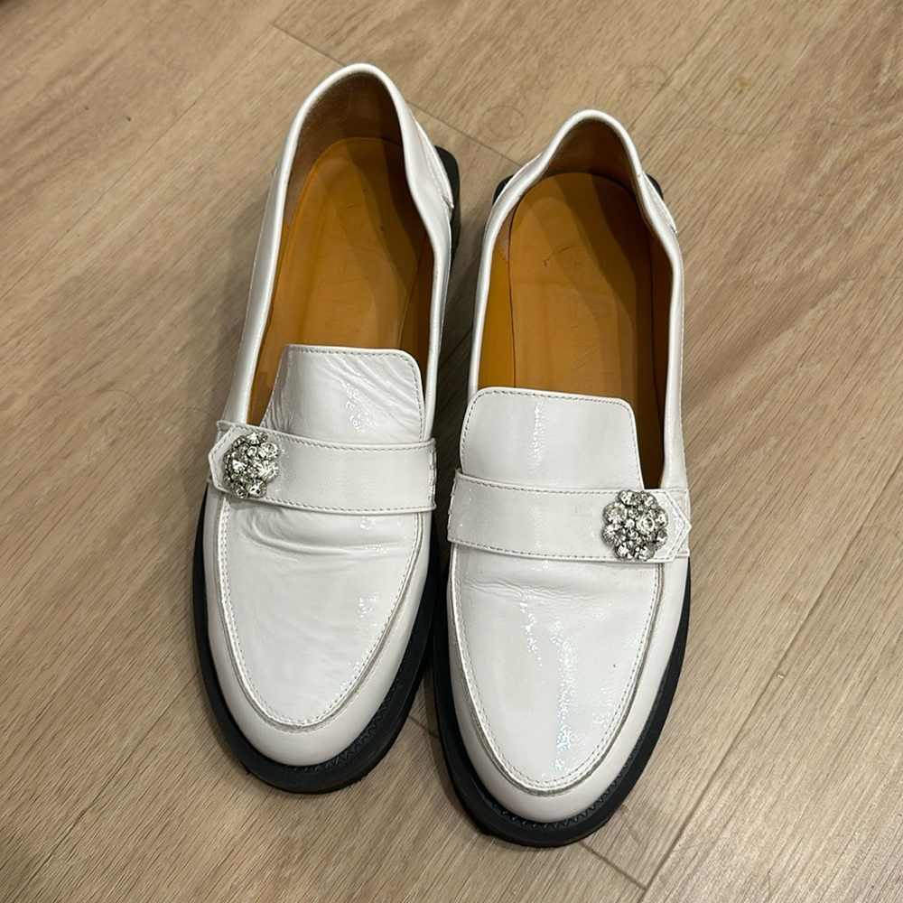 Ganni White Jewel Loafers